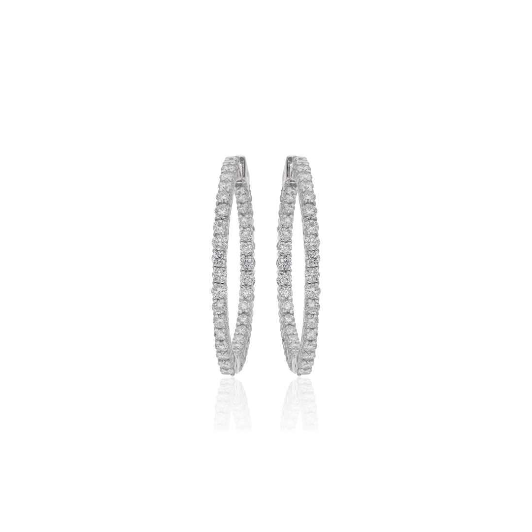 2.01 Carat Pave Set Solid Gold Brilliant Cut Natural Diamond Hoop Earrings