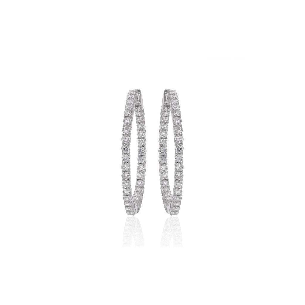 2.01 Carat Pave Set Solid Gold Brilliant Cut Natural Diamond Hoop Earrings
