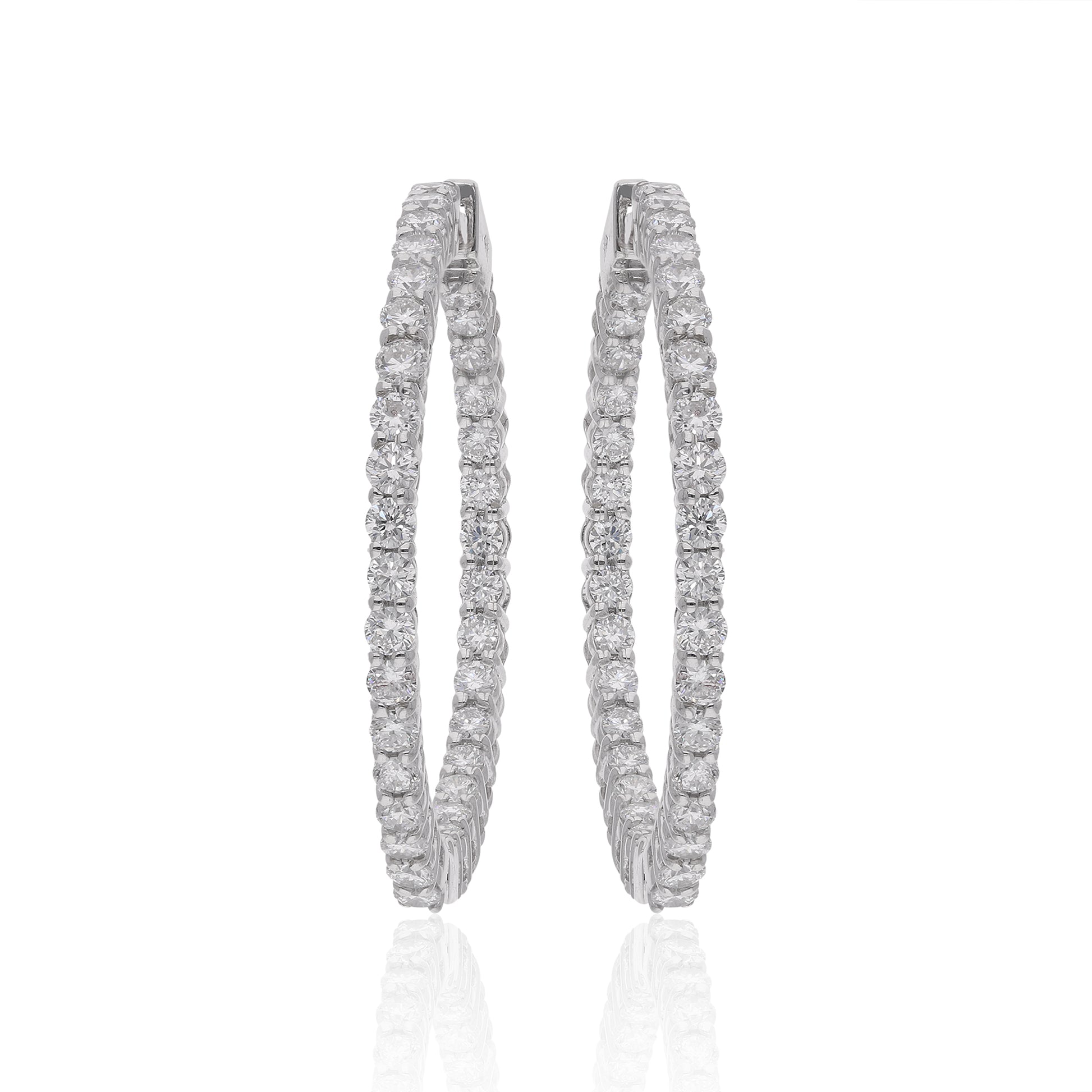 2.01Ct Pave Set Solid Gold Brilliant Cut Natural Diamond Hoop Earrings