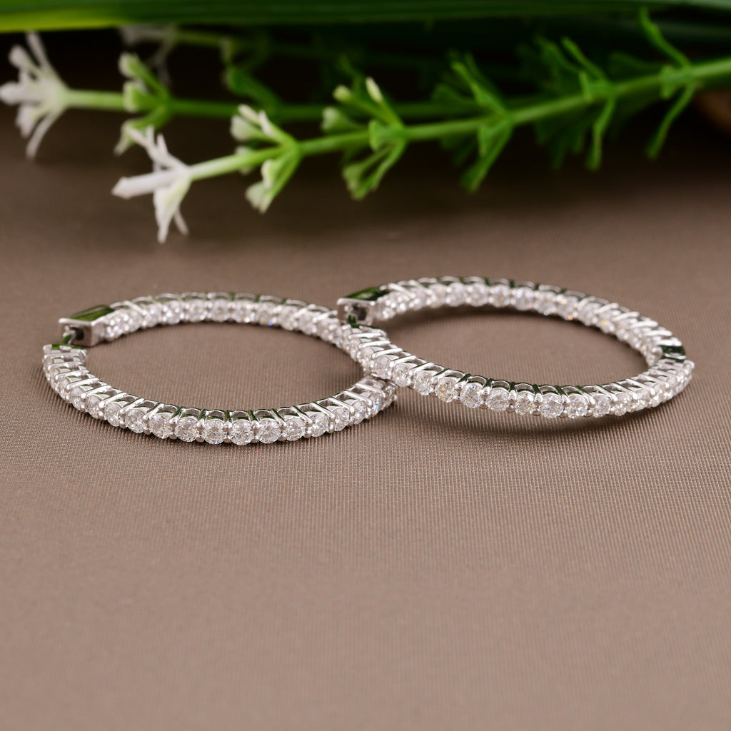 2.01 Carat Pave Set Solid Gold Brilliant Cut Natural Diamond Hoop Earrings