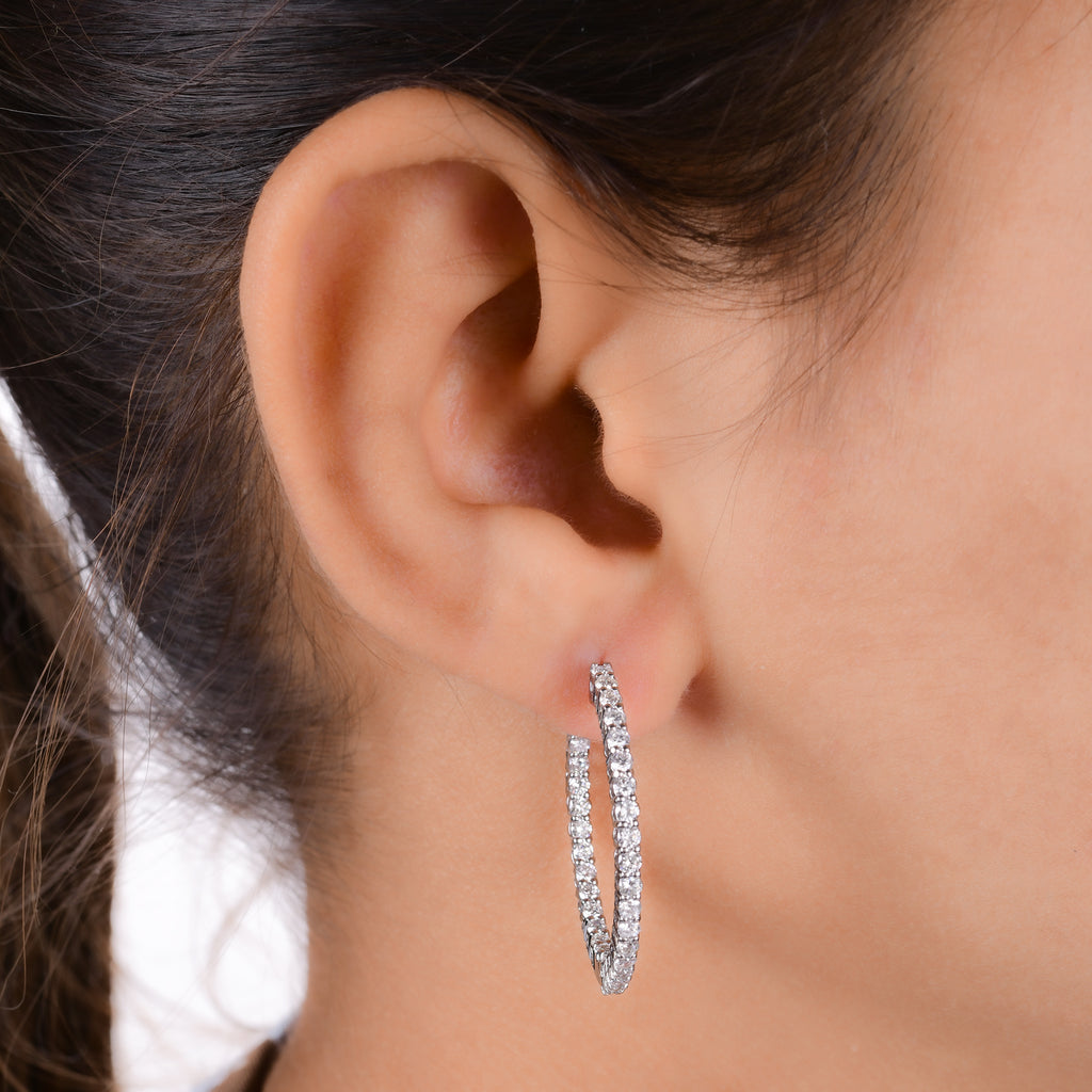 2.01 Carat Pave Set Solid Gold Brilliant Cut Natural Diamond Hoop Earrings