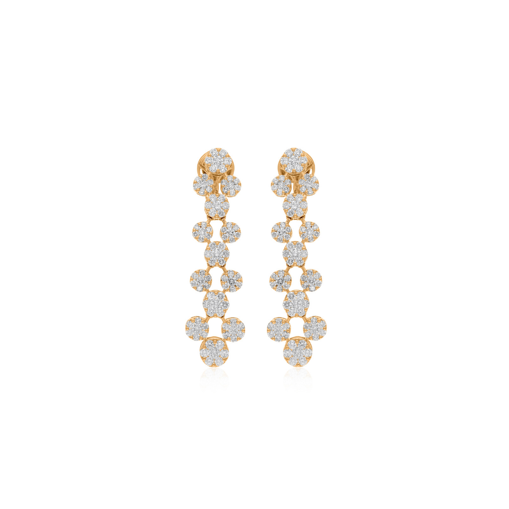 Fine Gold Pave Set Round Brilliant Cut 4.41Ct Natural Diamond Dangle Drop Earrings