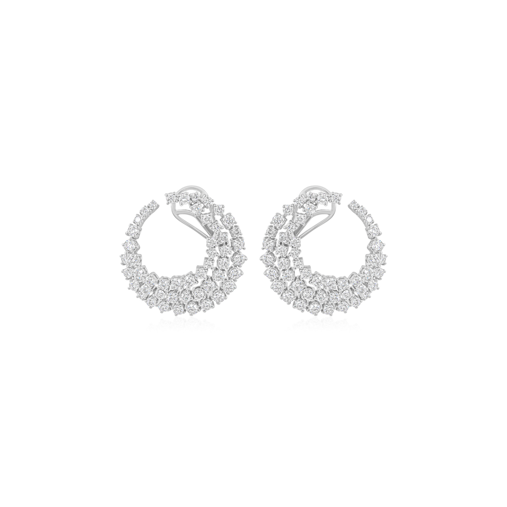 Cluster Fine Gold Triple Row 4.1Ct Natural Diamond Clip-On Spiral Hoop Earrings