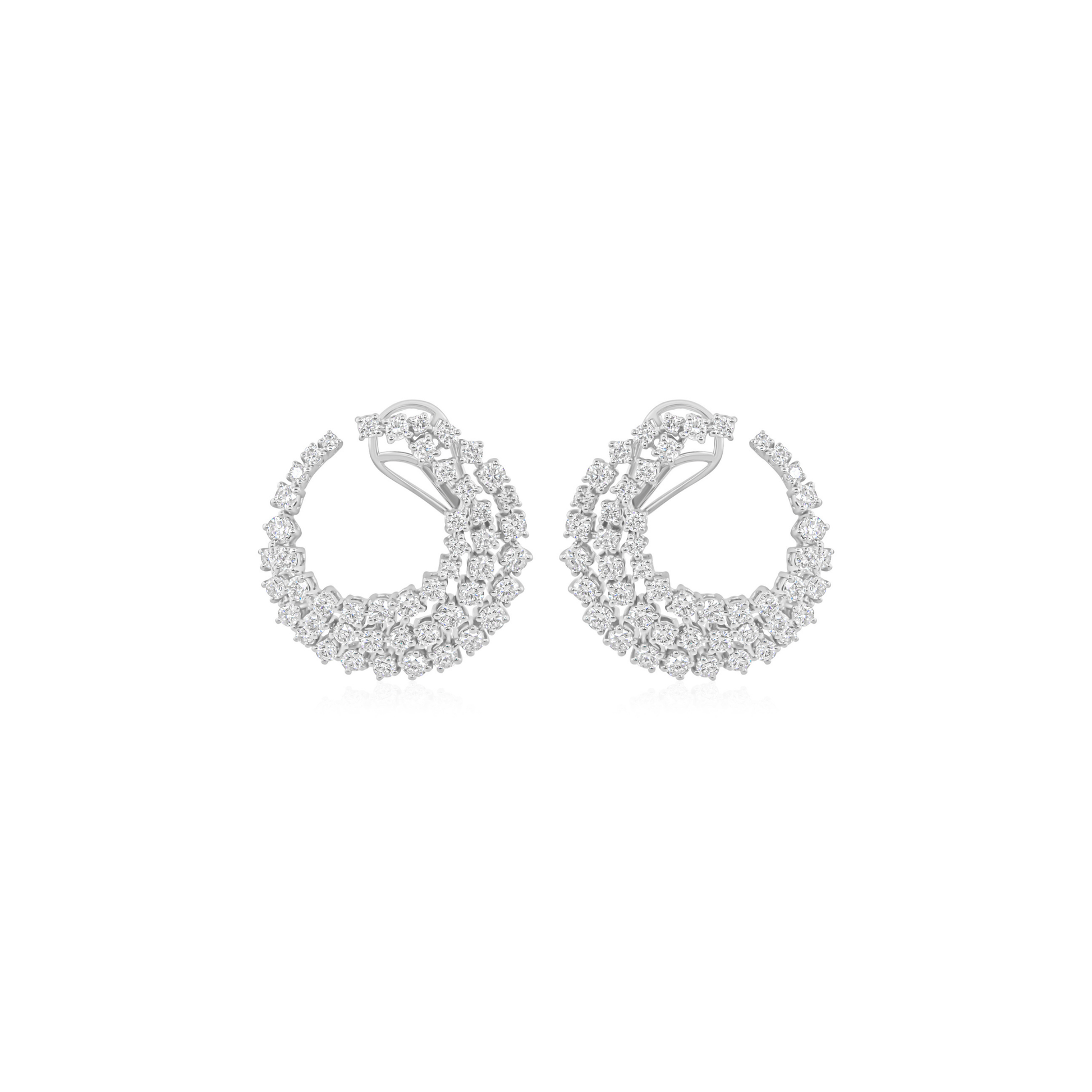 Cluster Fine Gold Triple Row 4.1Ct Natural Diamond Clip-On Spiral Hoop Earrings