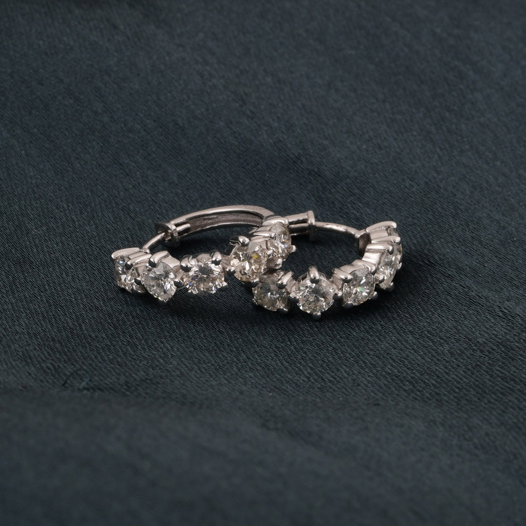 Timeless 5 Stone Gold 1.12 Ct Round Cut Diamond Huggies Hoop Earrings