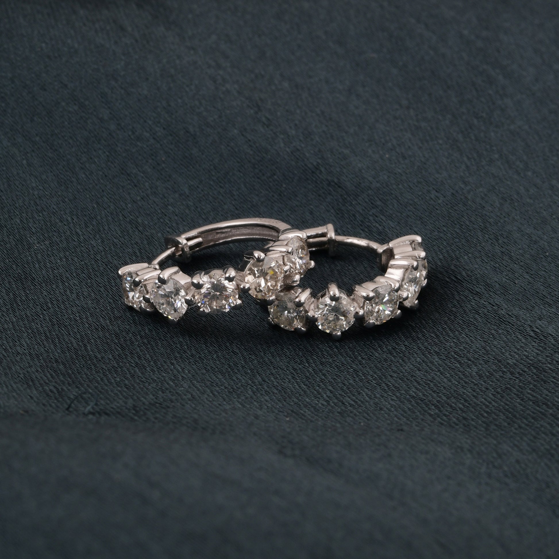 Timeless 5 Stone Gold 1.12 Ct Round Cut Diamond Huggies Hoop Earrings