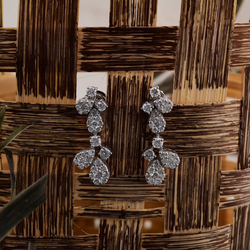 Butterfly Shaped Round Cut 1.97Ct Natural Diamond Dangle Drop Earrings