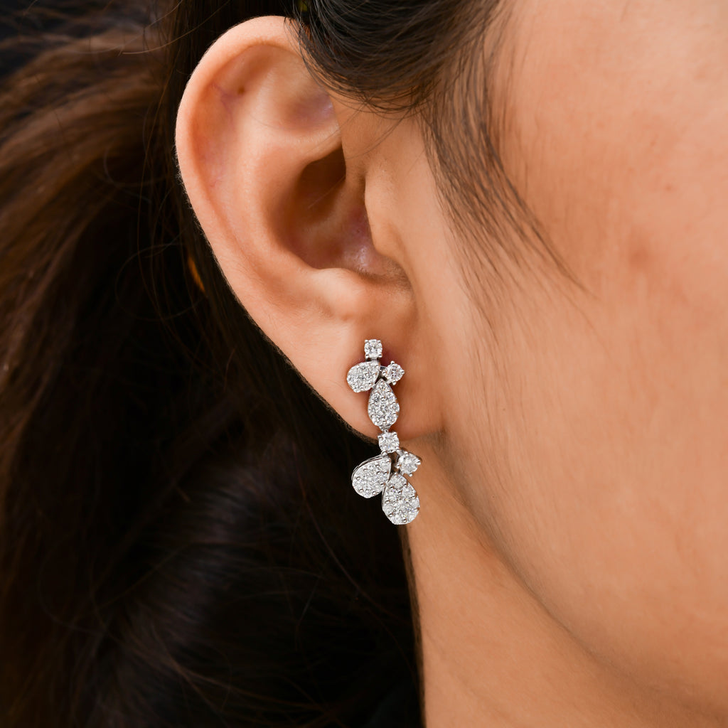 Butterfly Shaped Round Cut 1.97Ct Natural Diamond Dangle Drop Earrings