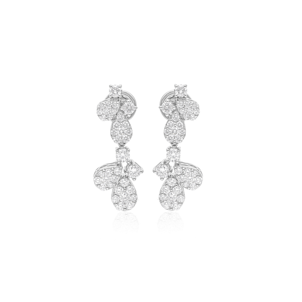 Butterfly Shaped Round Cut 1.97Ct Natural Diamond Dangle Drop Earrings