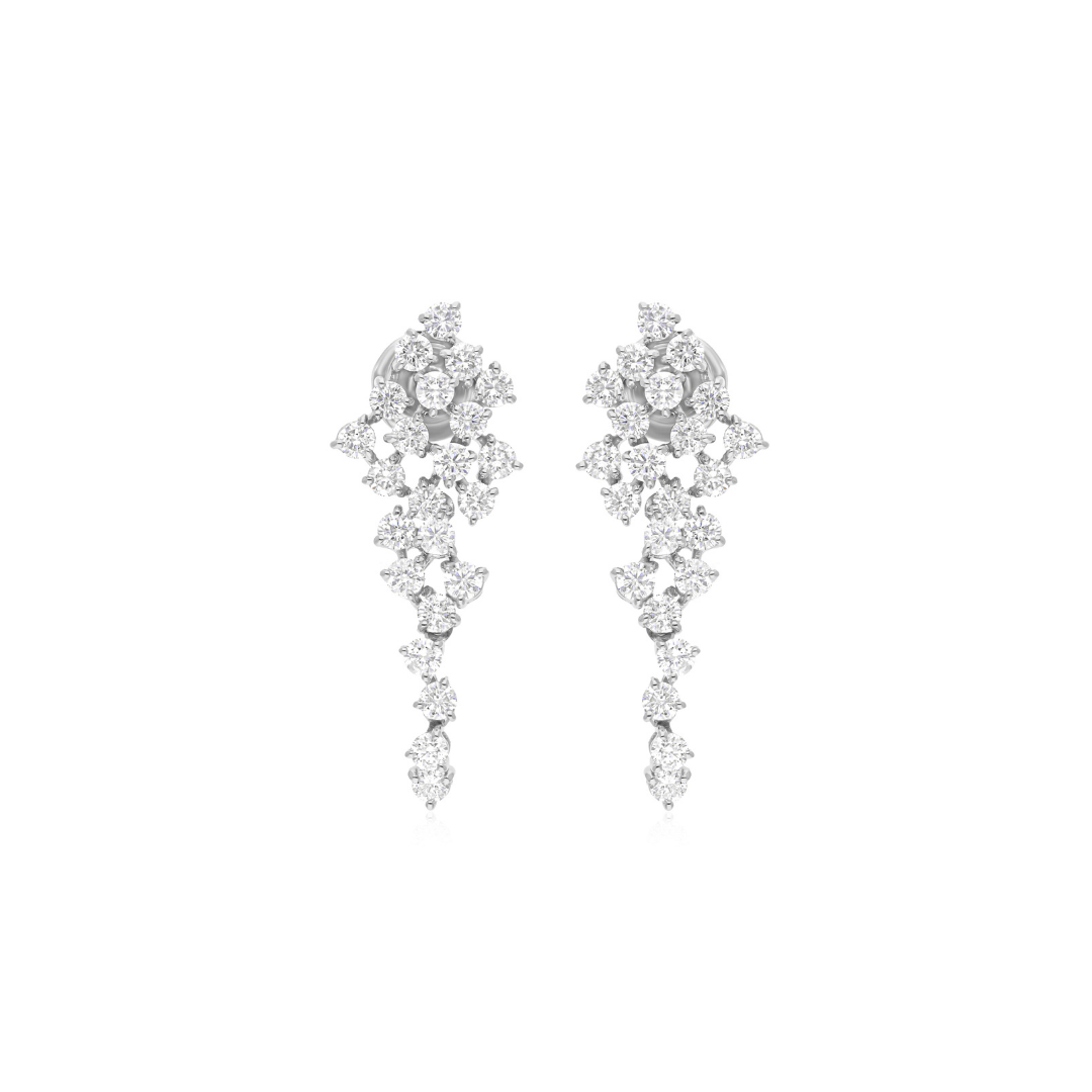 Starburst Round Brilliant Cut 2.4Ct Natural Diamond Dangle Drop Push Back Earrings