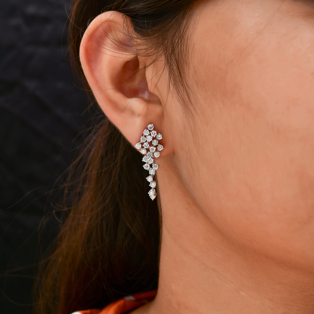 Starburst Round Brilliant Cut 2.4Ct Natural Diamond Dangle Drop Push Back Earrings