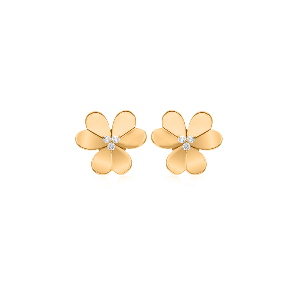Petal Shaped Fine Gold HI/SI 0.17Ct Natural Diamond Stud Earrings