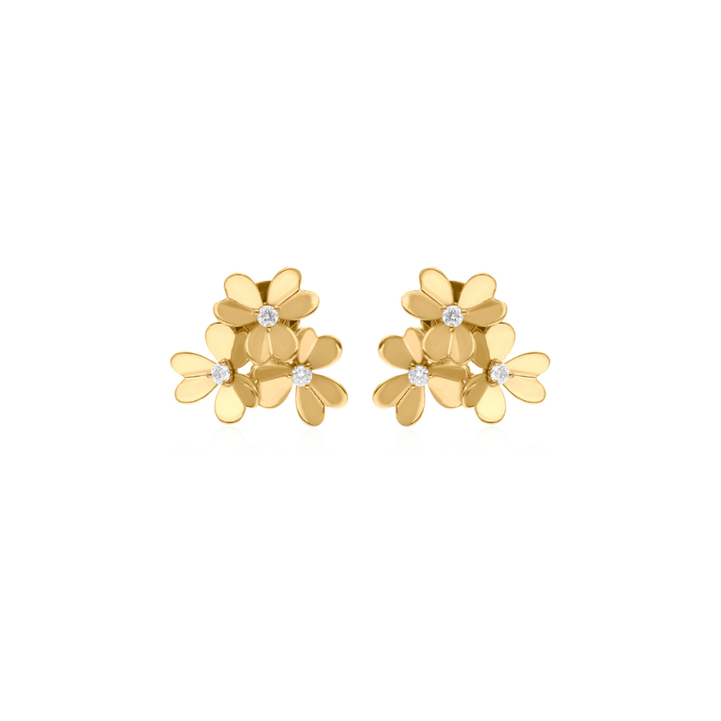 Delicate Solid Gold Floral 0.25Ct Natural Diamond Stud Earrings