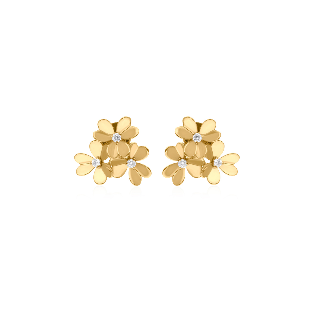 Delicate Solid Gold Floral 0.25Ct Natural Diamond Stud Earrings