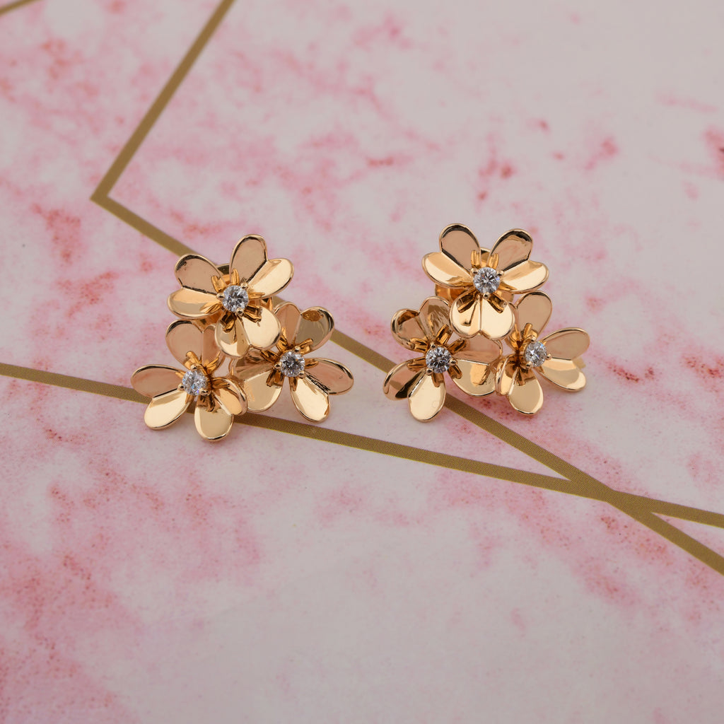 Delicate Solid Gold Floral 0.25Ct Natural Diamond Stud Earrings