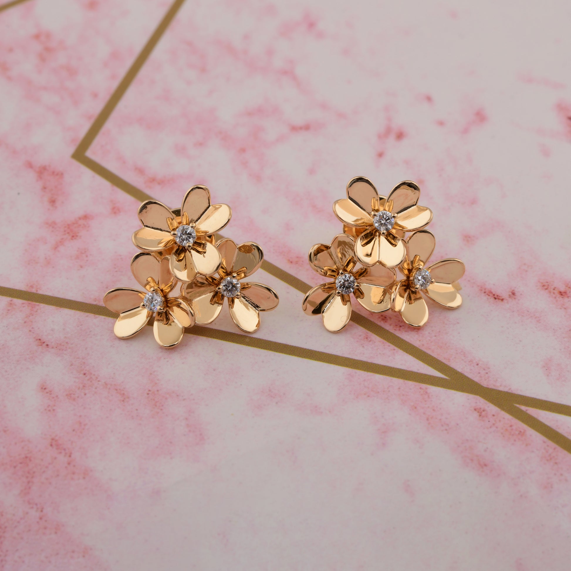 Delicate Solid Gold Floral 0.25Ct Natural Diamond Stud Earrings