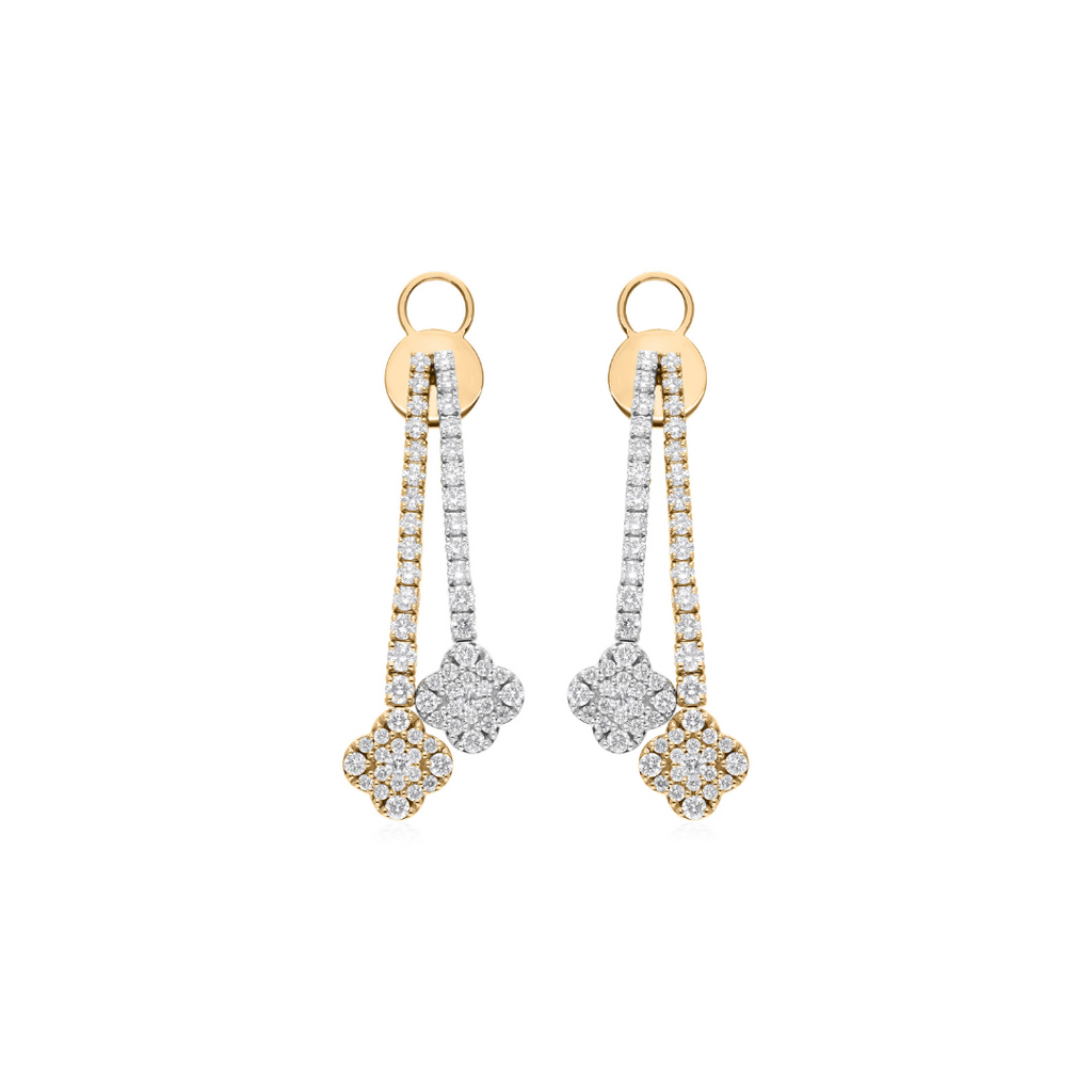 Dual Tone Gold Round Brilliant Cut 2.7Ct Natural Diamond Dangle Drop Earrings