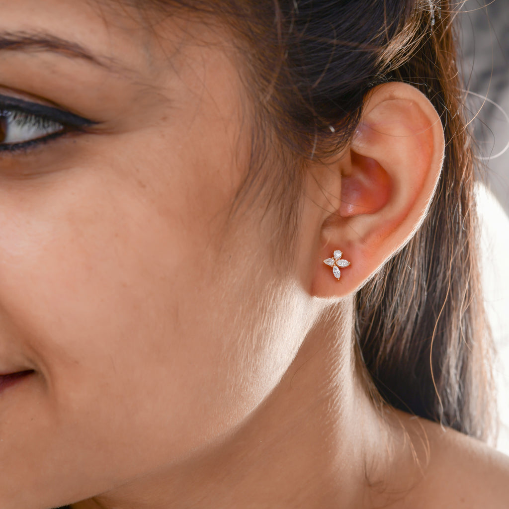 Minimalist 0.41Ct Fine Gold Mixed Cut Natural Diamond Push Back Stud Earrings