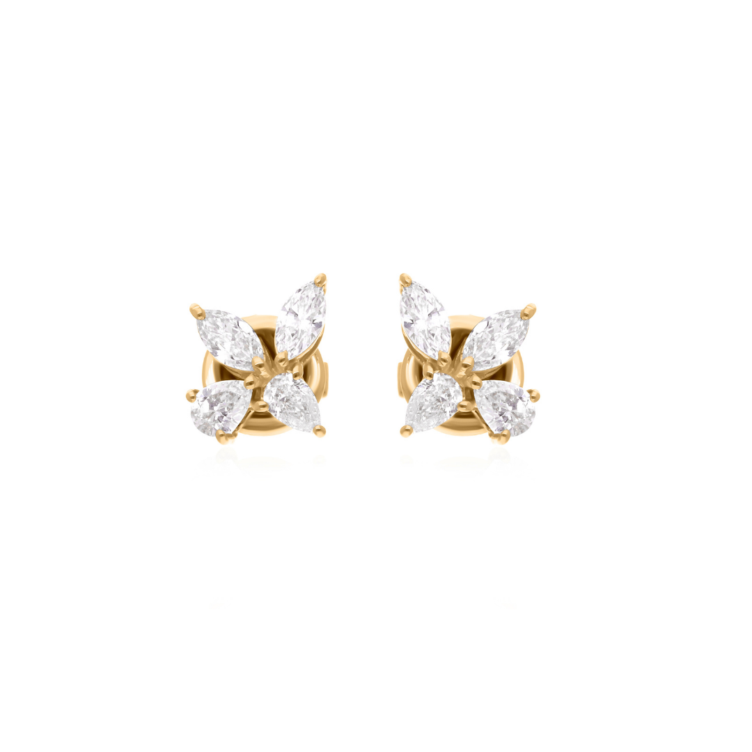 Minimalist 0.41Ct Fine Gold Mixed Cut Natural Diamond Push Back Stud Earrings