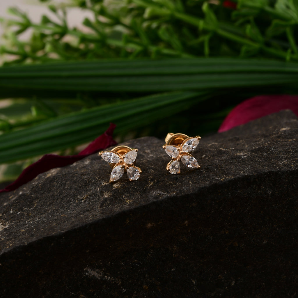 Minimalist 0.41Ct Fine Gold Mixed Cut Natural Diamond Push Back Stud Earrings