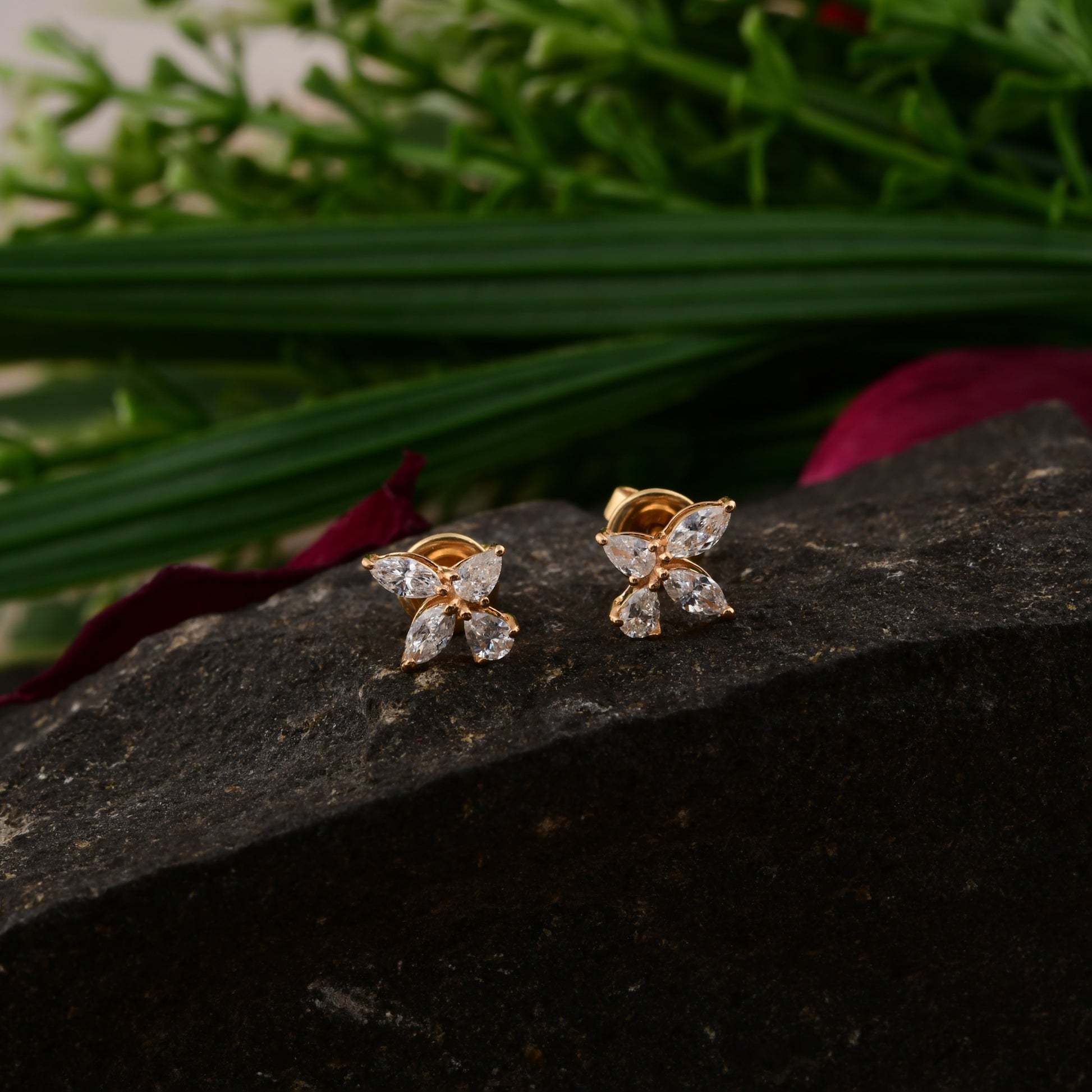 Minimalist 0.41Ct Fine Gold Mixed Cut Natural Diamond Push Back Stud Earrings