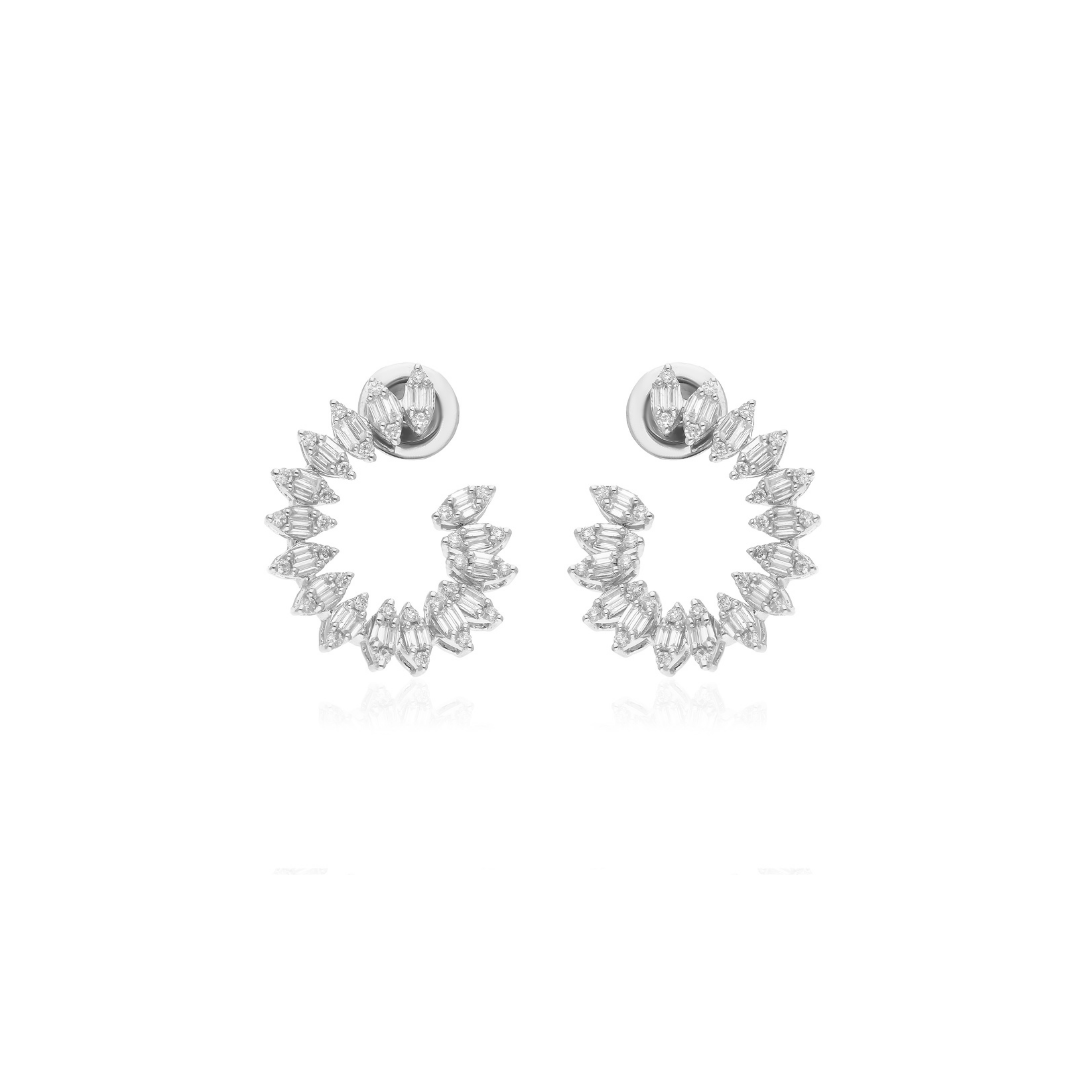 Elegant Mixed Cut 1.11Ct Natural Diamond Open Huggies Hoop Earrings