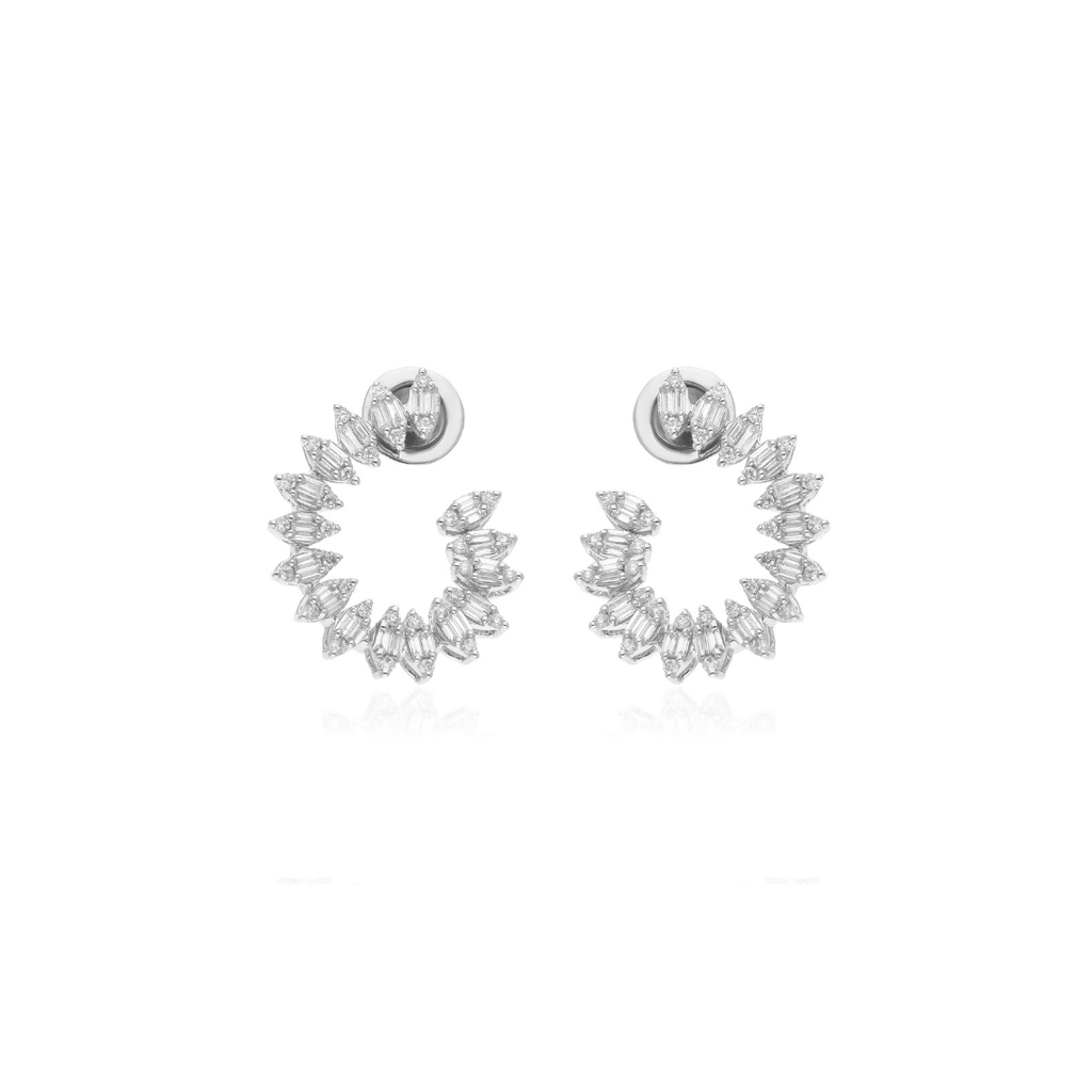 Elegant Mixed Cut 1.11Ct Natural Diamond Open Huggies Hoop Earrings