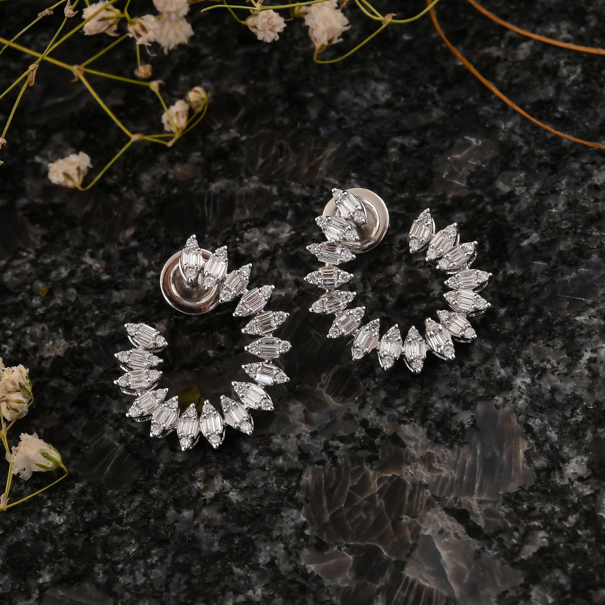 Elegant Mixed Cut 1.11Ct Natural Diamond Open Huggies Hoop Earrings