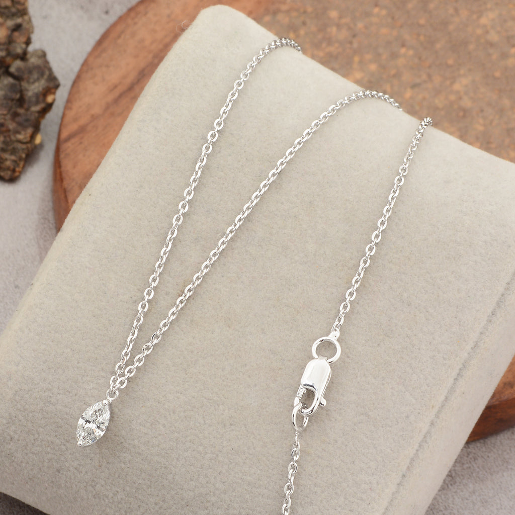 Solitaire Marquise Cut Natural Diamond Dainty Pendant Necklace