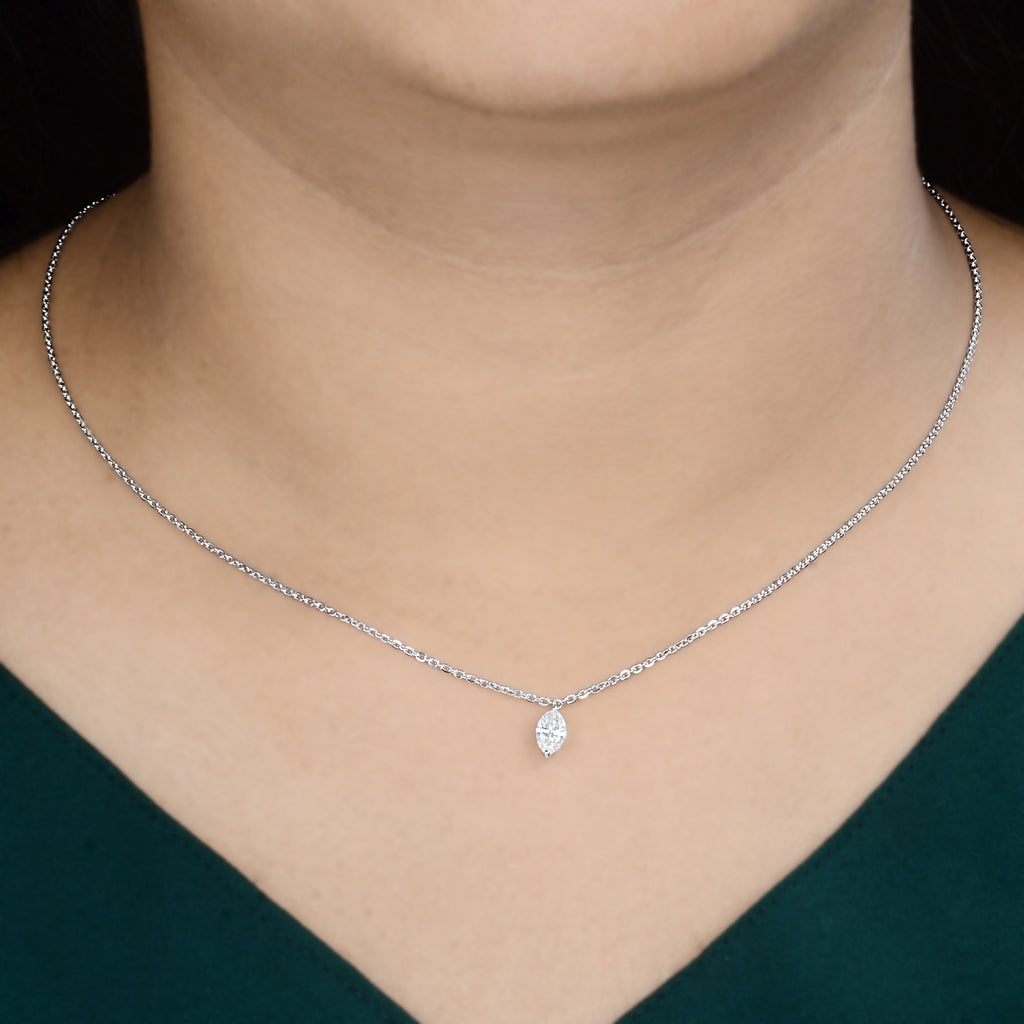 Solitaire Marquise Cut Natural Diamond Dainty Pendant Necklace