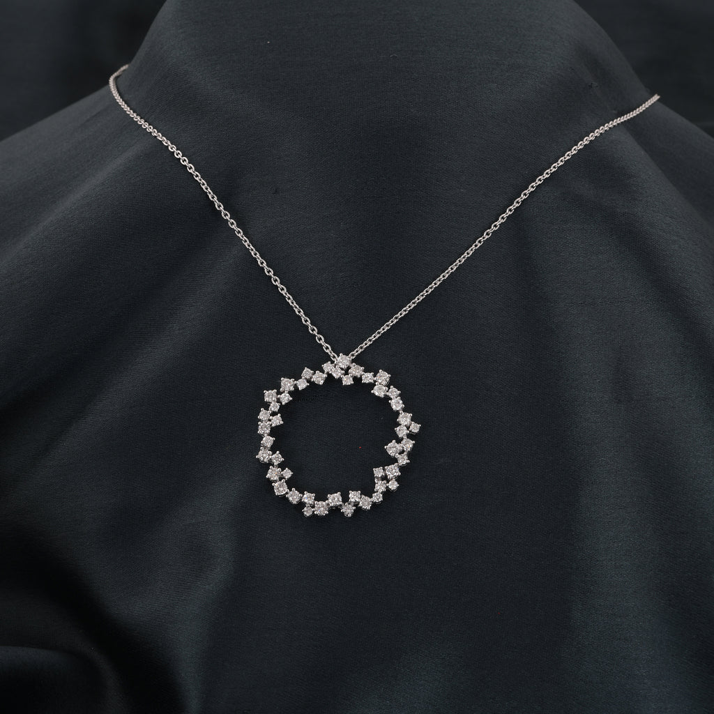 Fine Gold 1.46Ct Circle Shape Round Cut Natural Diamond Pendant Chain Necklace