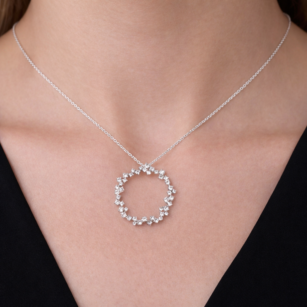 Handmade Fine Gold Round Cut Natural Diamond Pendant Chain Necklace