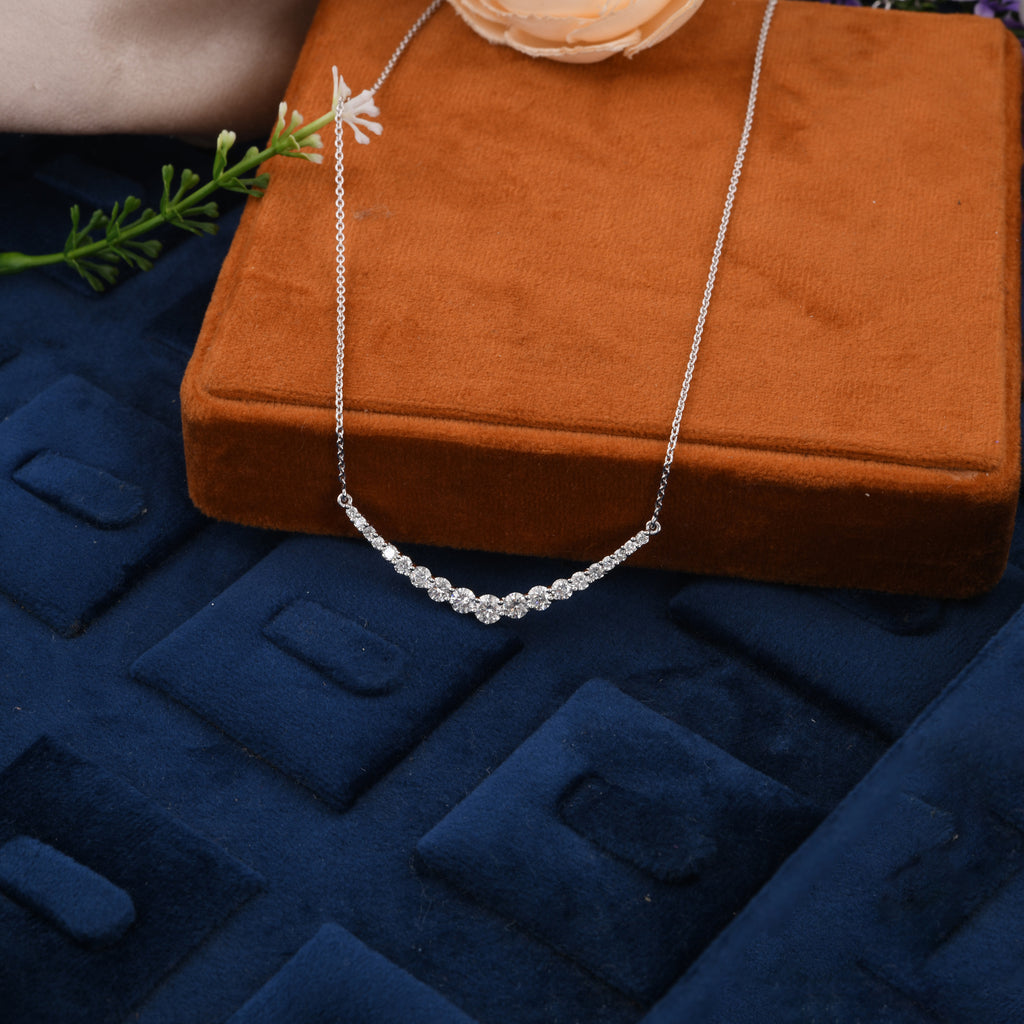 1.42Ct Curved Round Cut Natural Diamond Pendant Anniversary Necklace