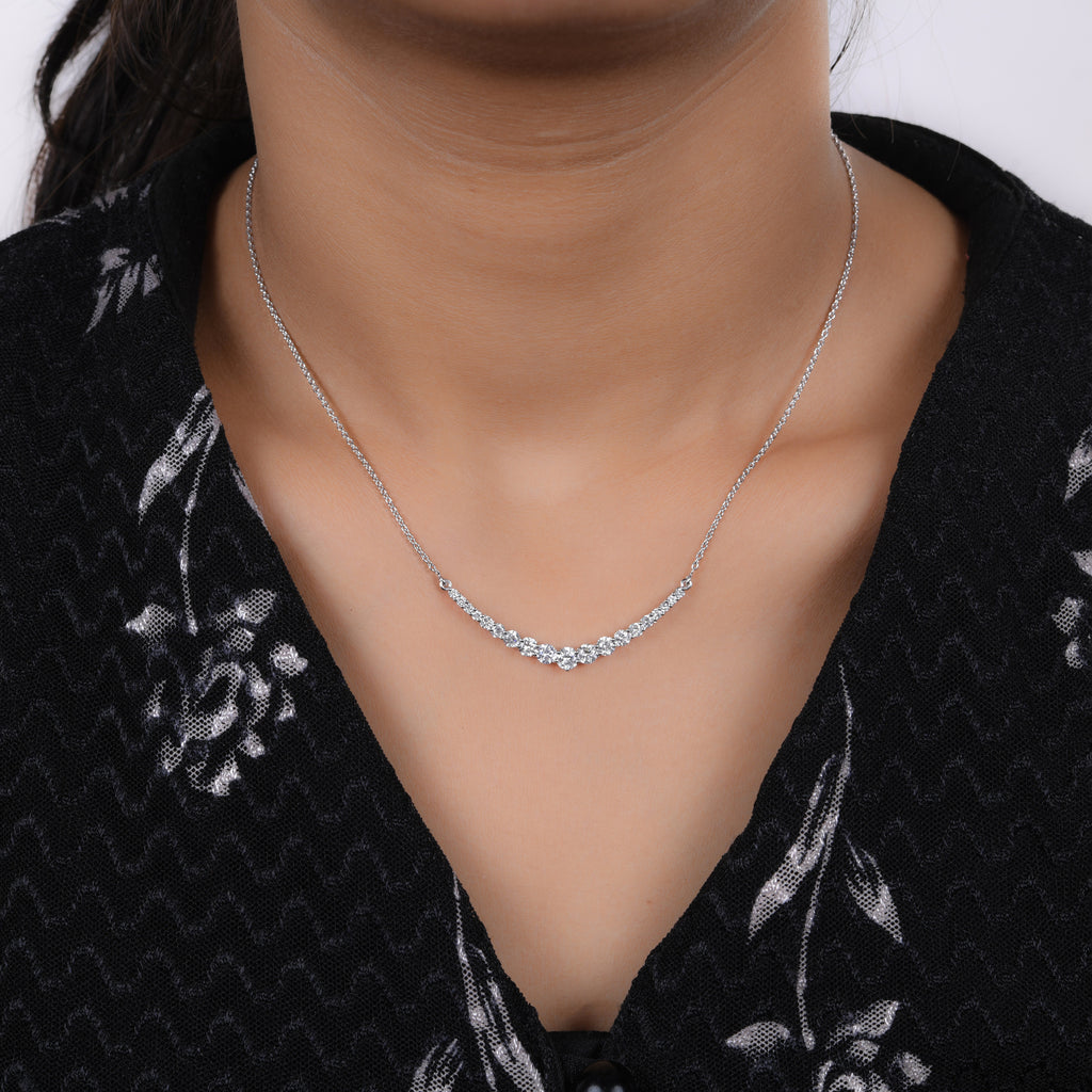 1.42Ct Curved Round Cut Natural Diamond Pendant Anniversary Necklace