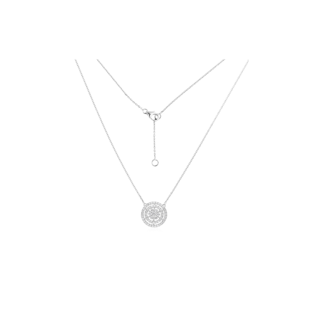 Fine Gold Round Cut Double Halo 0.77Ct Natural Diamond Pendant Chain Necklace