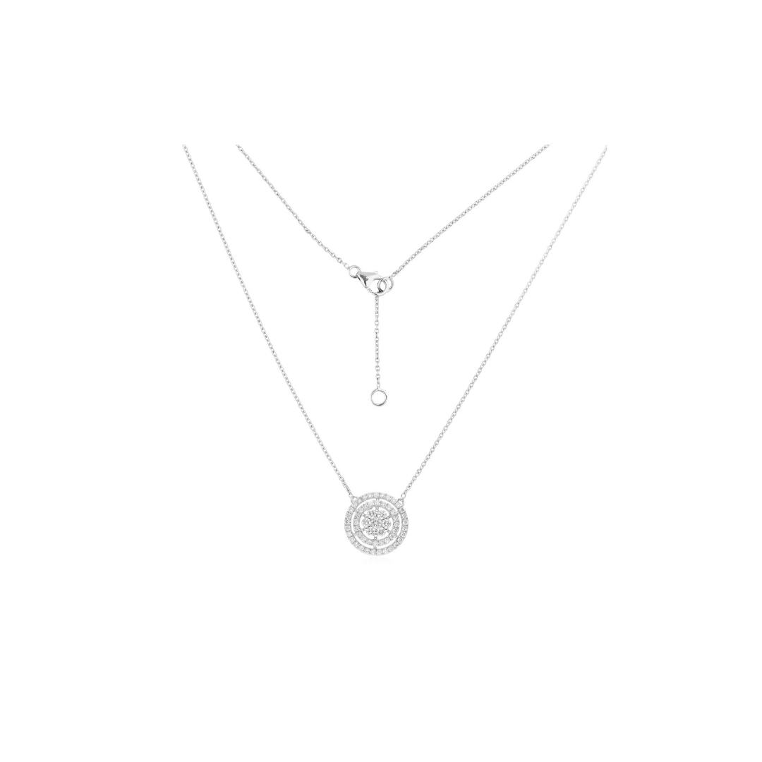 Fine Gold Round Cut Double Halo 0.77Ct Natural Diamond Pendant Chain Necklace