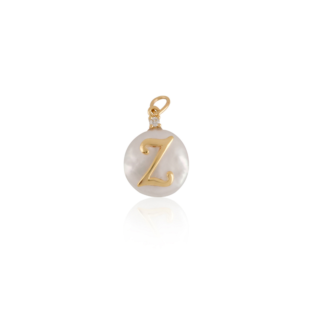 Natural Diamond 6.46Ct Pearl Stone Initial Z Charm Pendant