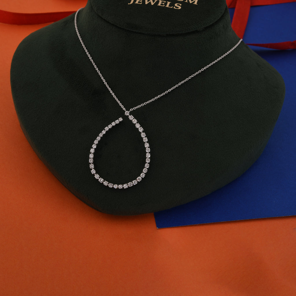 Teardrop 1.9Ct Round Brilliant Cut Diamond Open Pendant Chain Necklace In Gold