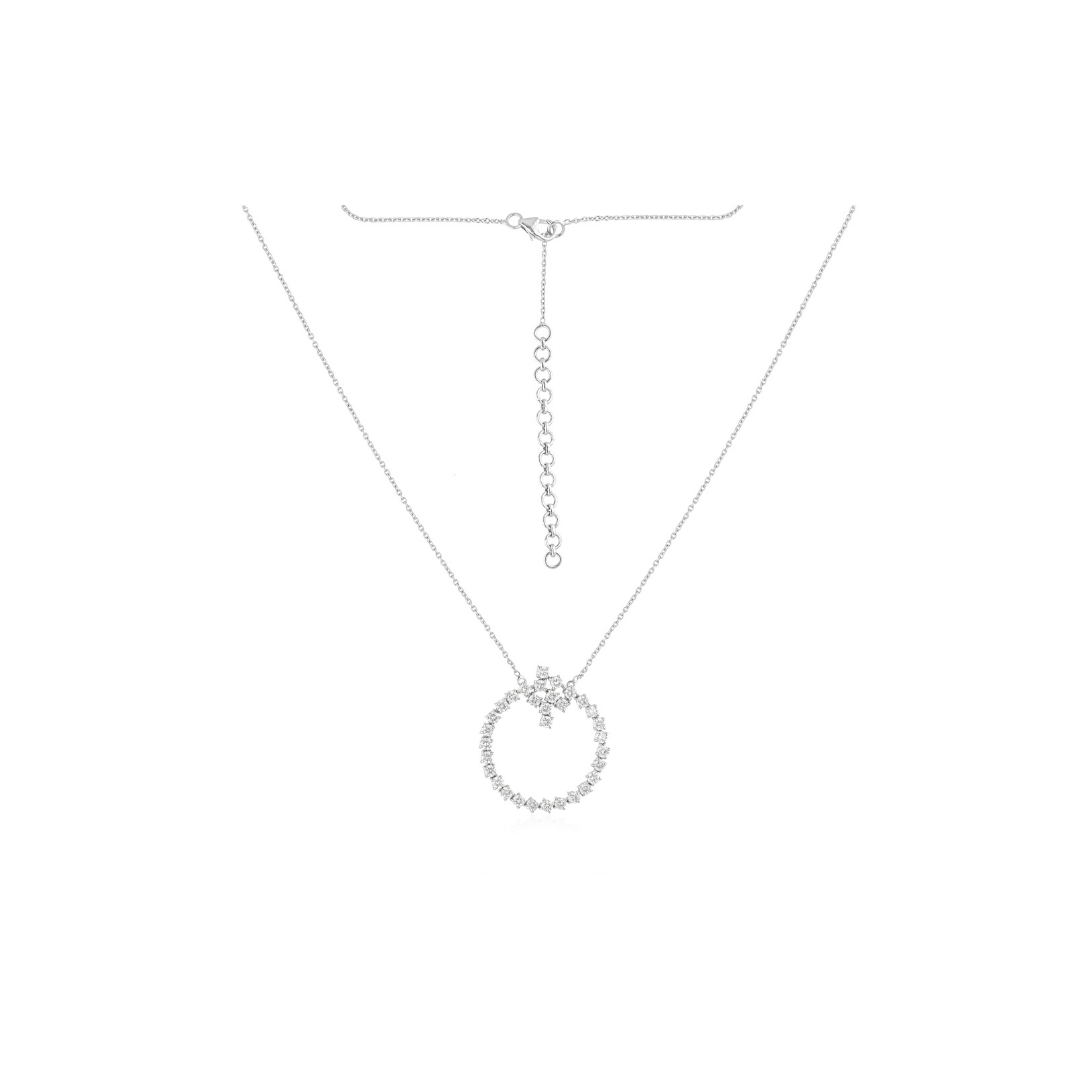 Circle Shape Natural 1.92Ct Round Cut Diamond Pendant Chain Necklace In Fine Gold