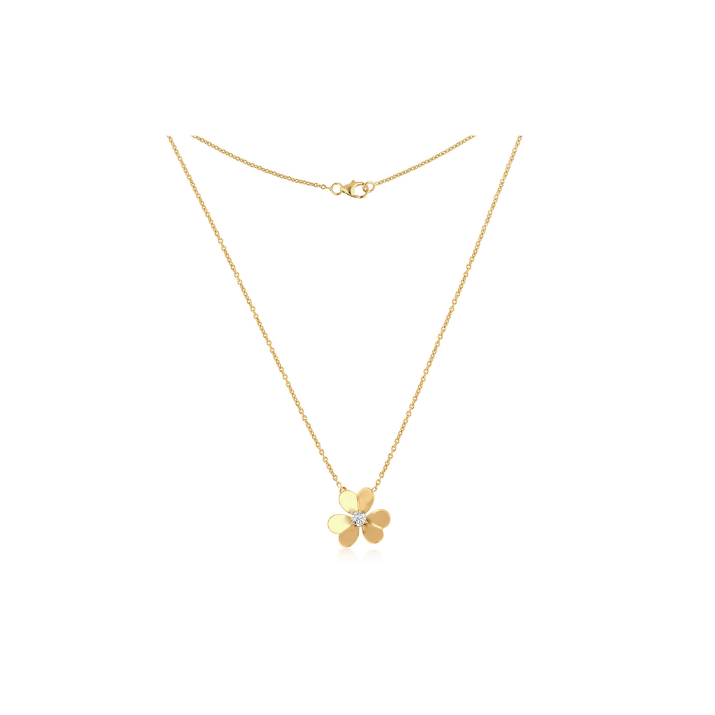 Minimalist Floral Shape 0.23Ct Diamond Pendant Necklace In Solid Gold