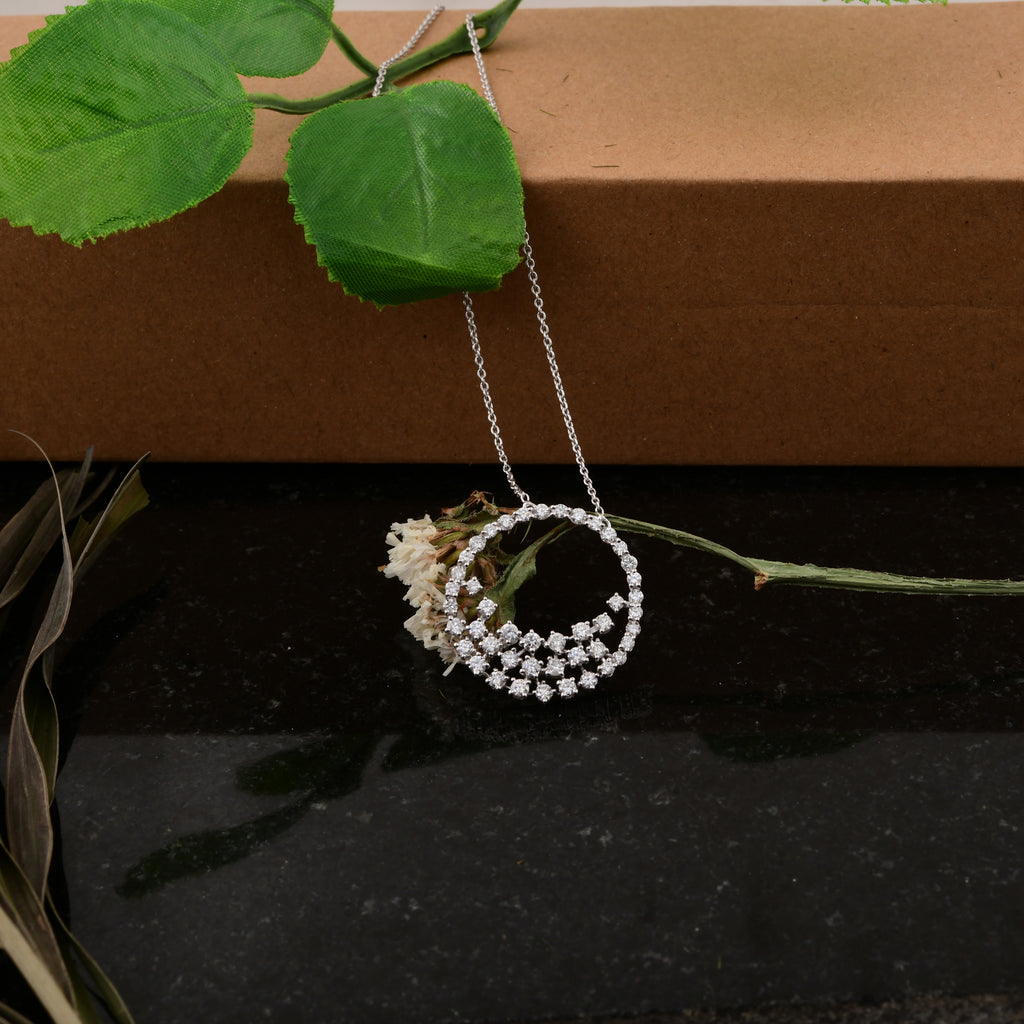 Circle Shaped 2.06Ct Round Brilliant Cut Natural Diamond Charm Pendant Necklace