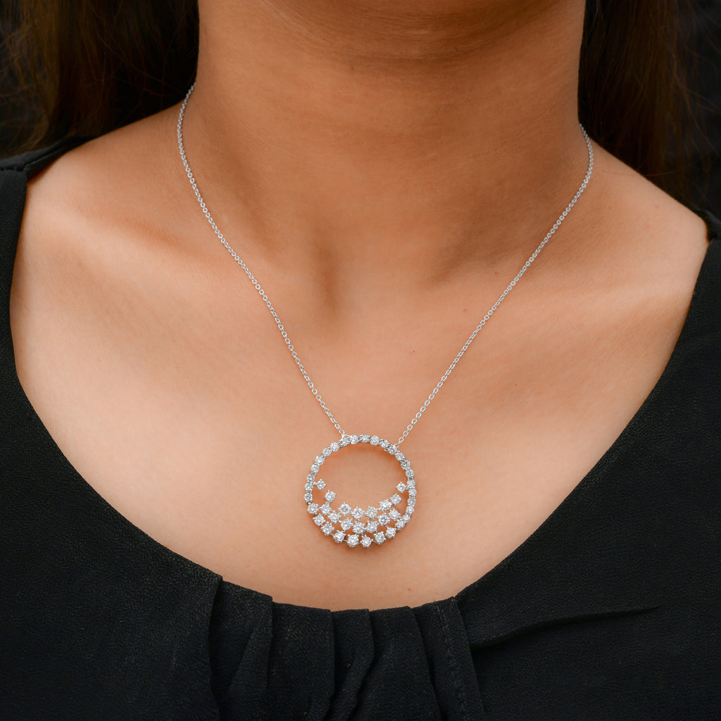 Circle Shaped 2.06Ct Round Brilliant Cut Natural Diamond Charm Pendant Necklace