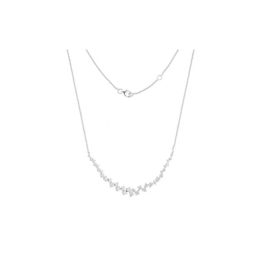 Certified 1.78Ct Round Brilliant Cut Natural Diamond Cluster Chain Necklace In Gold