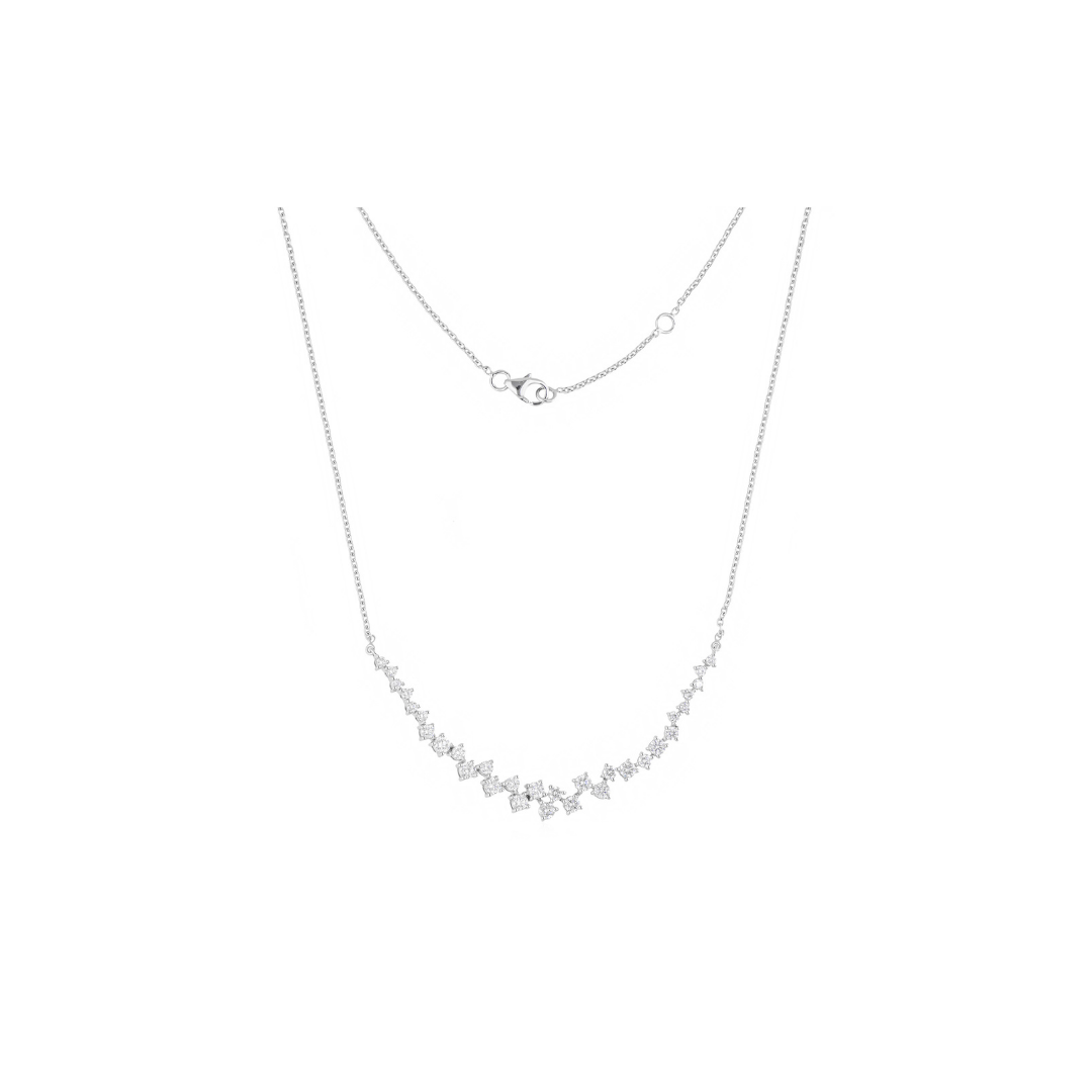 Certified 1.78Ct Round Brilliant Cut Natural Diamond Cluster Chain Necklace In Gold