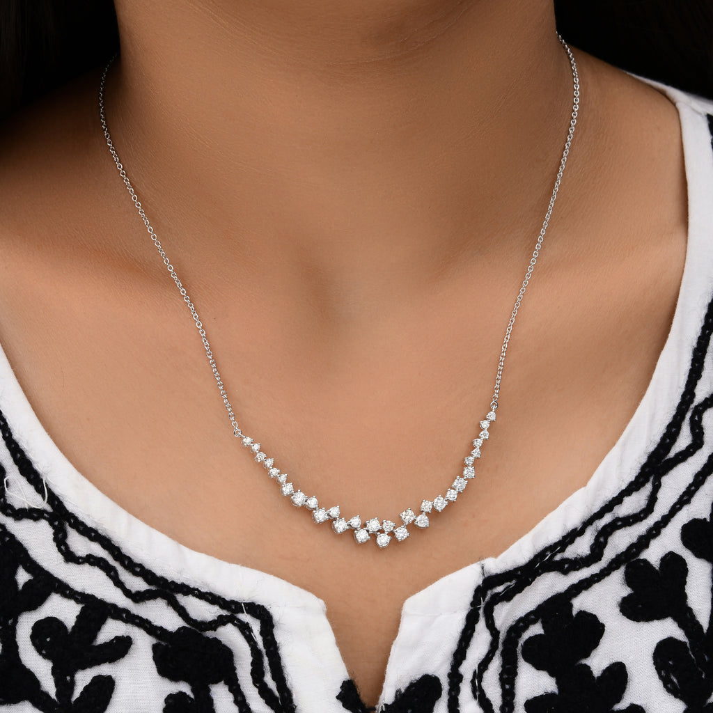 Certified 1.78Ct Round Brilliant Cut Natural Diamond Cluster Chain Necklace In Gold