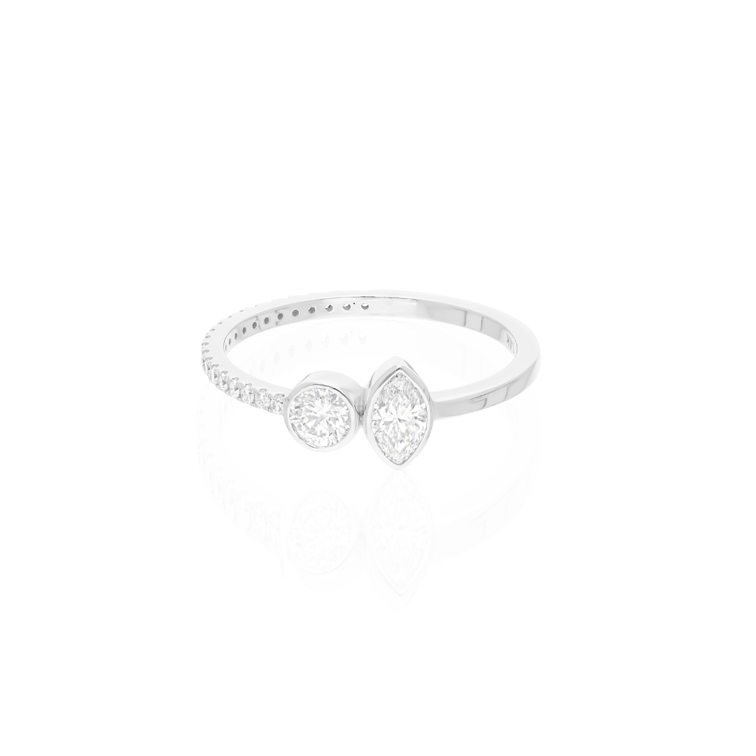 Dainty Mixed Cut Two Stone Diamond Band Propose Ring