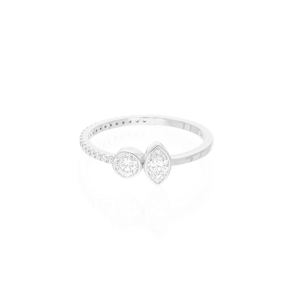Dainty Mixed Cut Two Stone Diamond Band Propose Ring