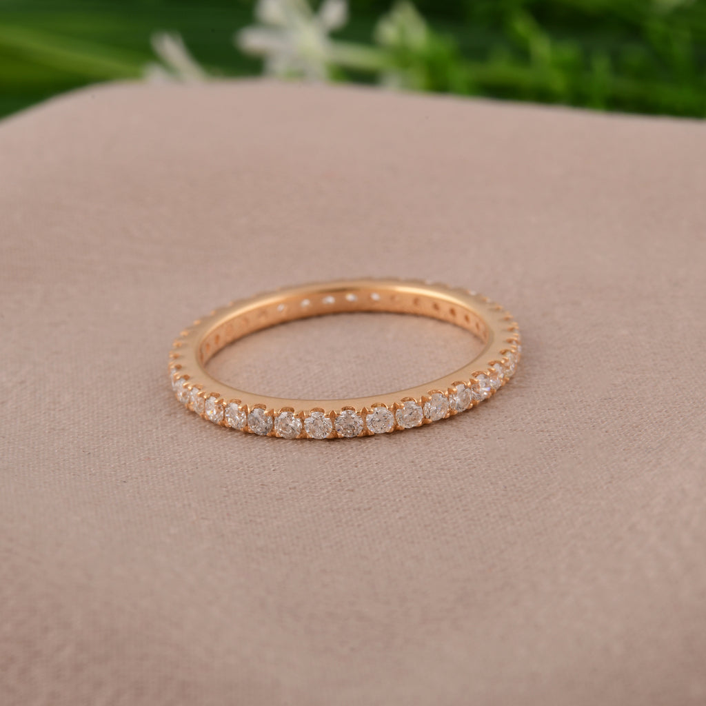 Full Eternity Pave Round Cut Diamond Gold Wedding Band Ring