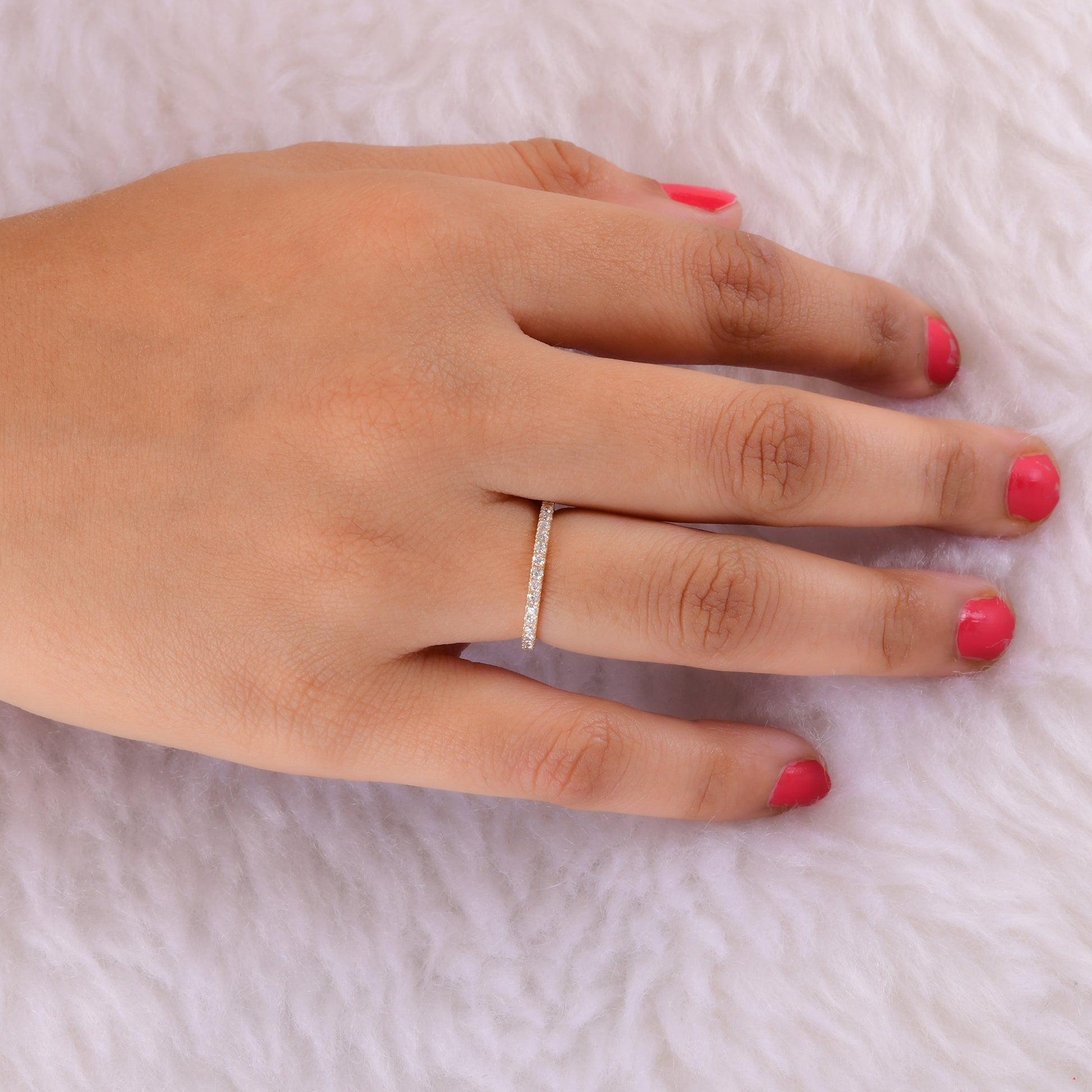 Full Eternity Pave Round Cut Diamond Gold Wedding Band Ring