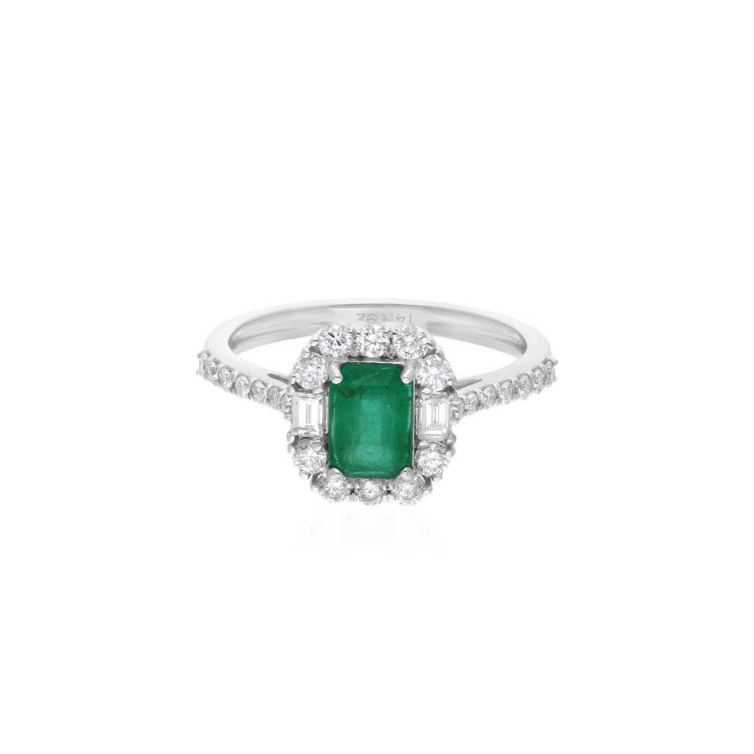 1.45Tcw Certified Zambian Emerald Halo Diamond anniversary Ring For Women